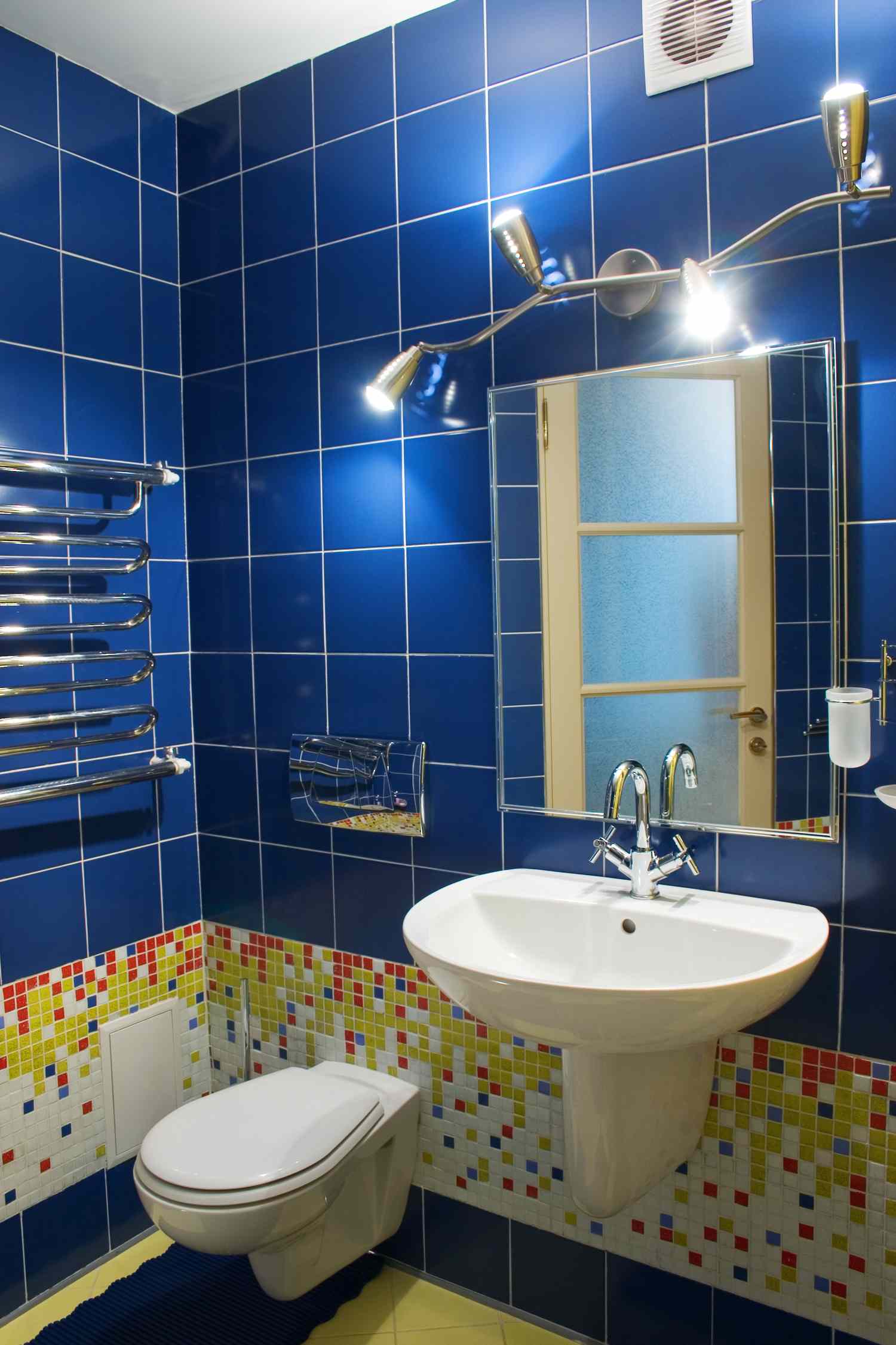 bathroom with blue tile