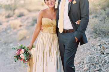 Red, Ruffled, High-Neck Wedding Dress