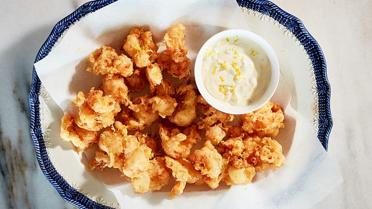 crunchy shrimp fritters served with tartar sauce