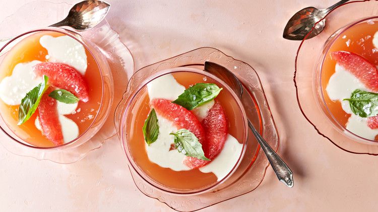 Basil-Yogurt Panna Cotta with Grapefruit Gelée