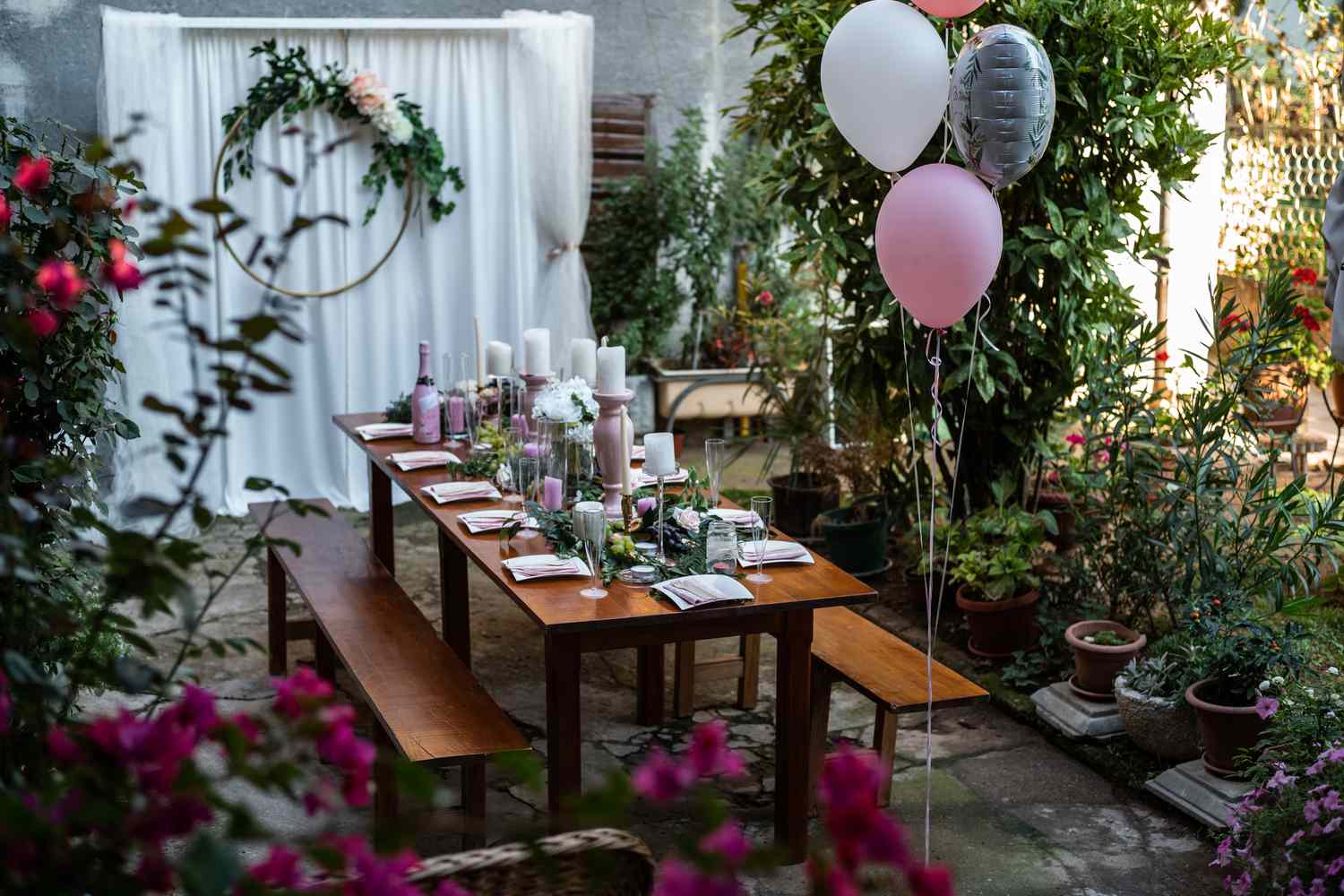 Small outdoor backyard garden party