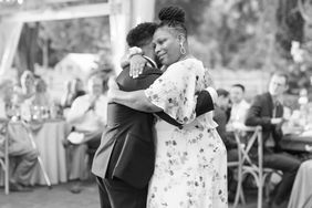 mother and groom hugging during wedding dance