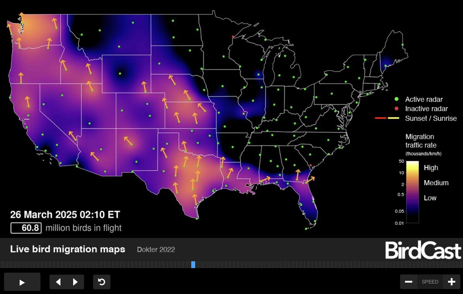 dark map with orange patches and arrows