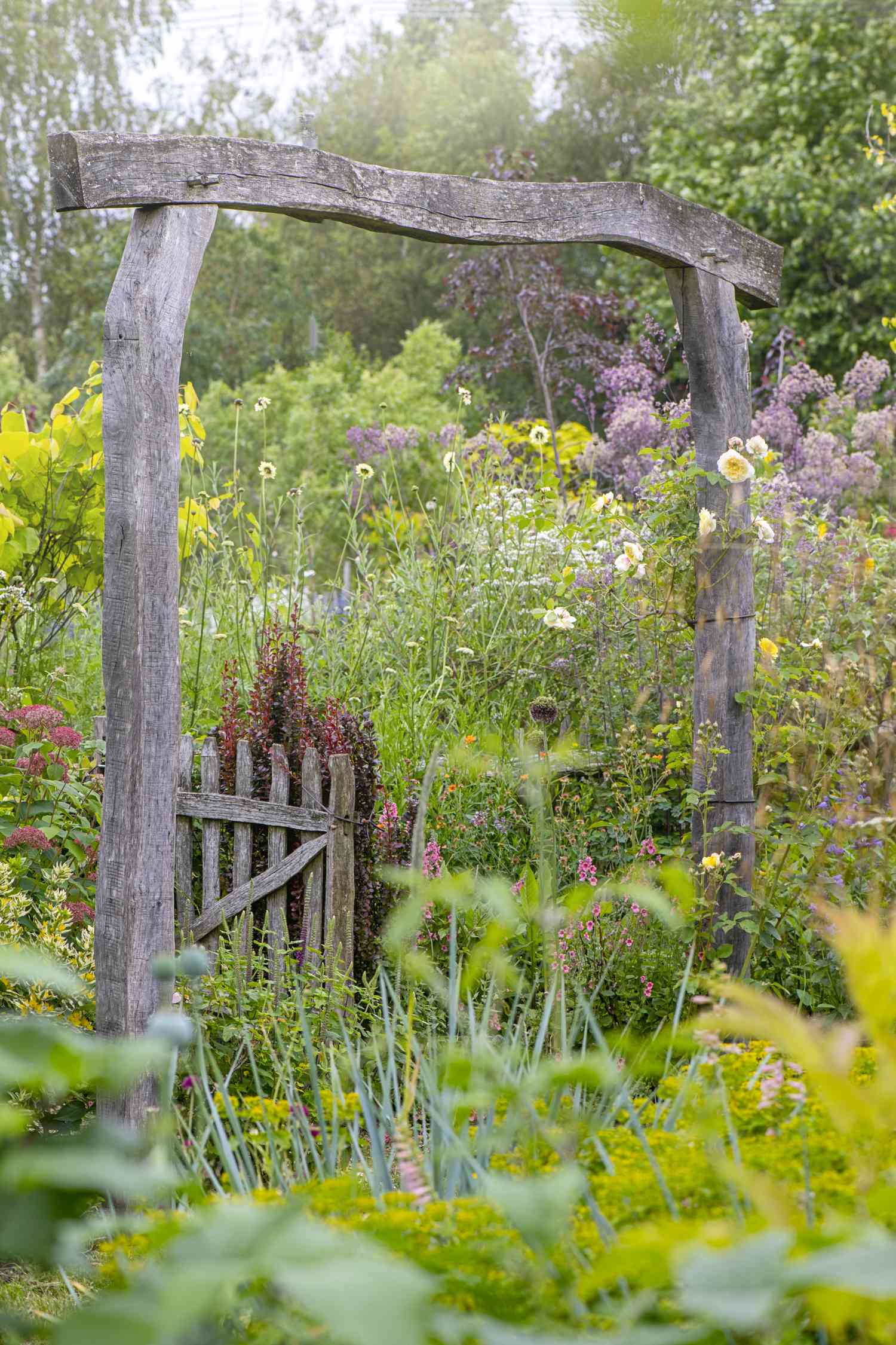 A wood garden arch