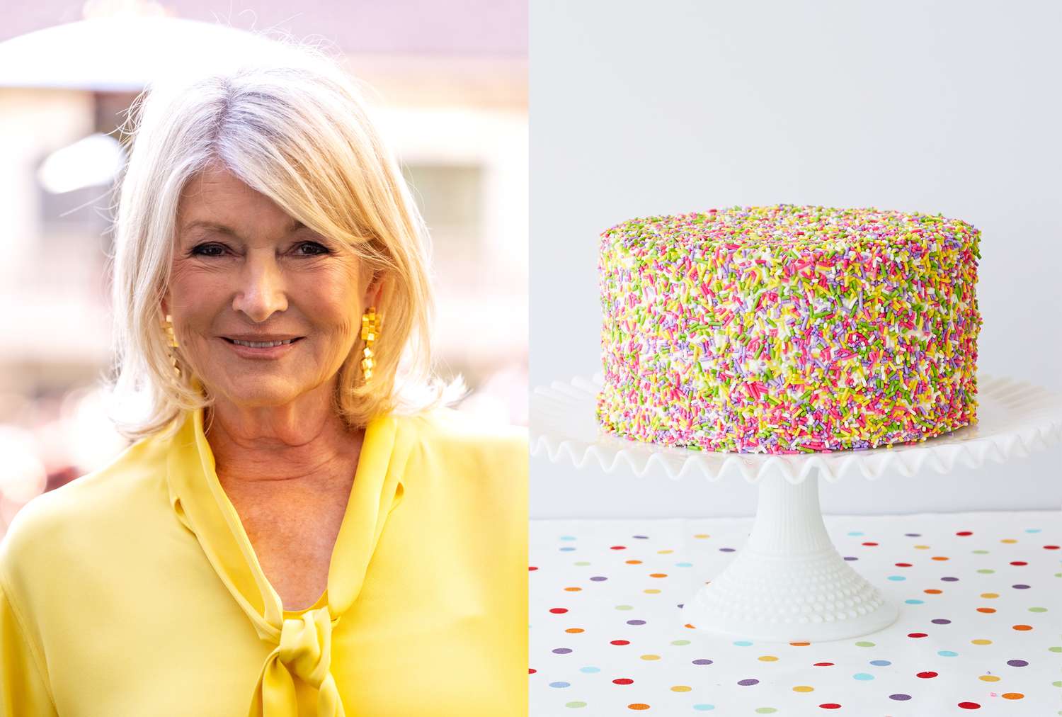 decorvow next to a cake covered in colorful sprinkles