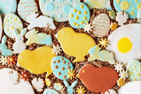 colorful frosted spring themed and easter egg sugar cookies