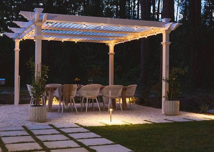 framed pergola with lights