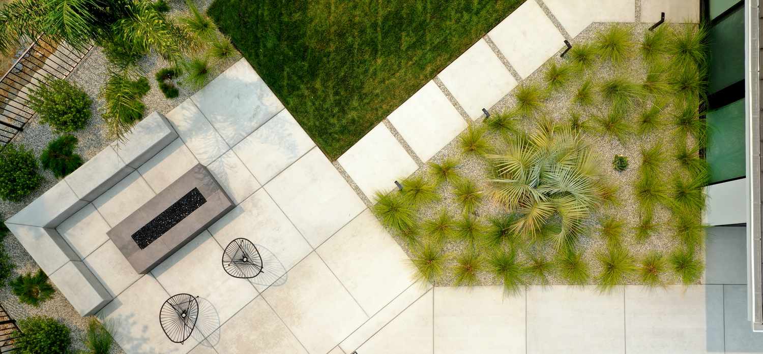 Stone firepit on concrete