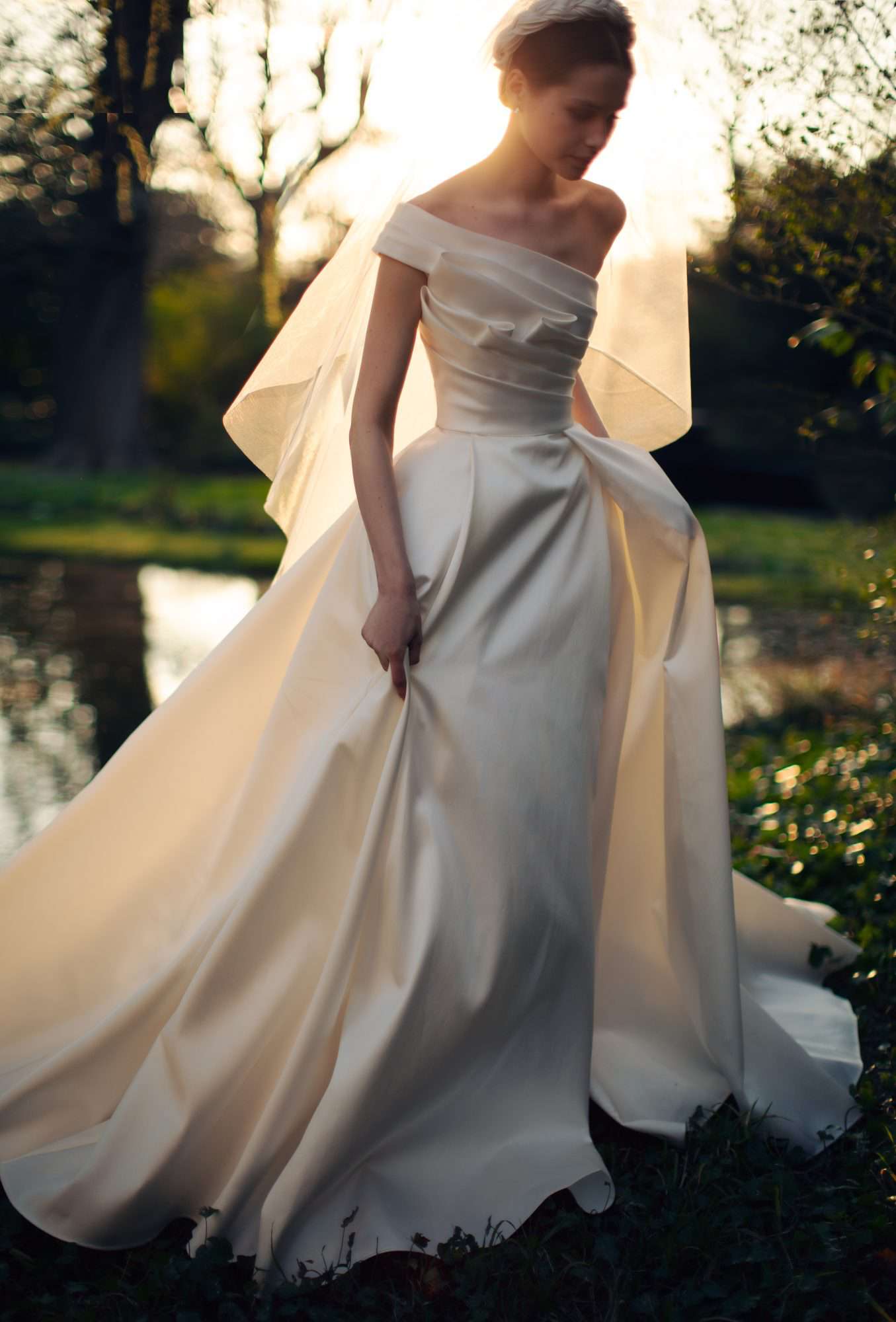 elie saab strapless wedding dress with pleated bodice