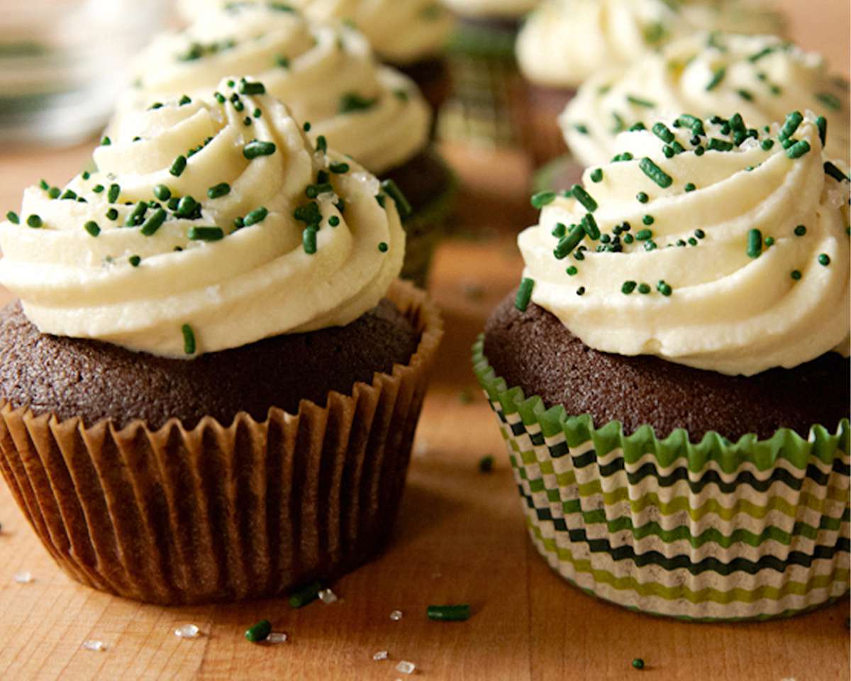 irish stout cupcakes with green sprinkles