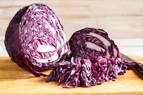 Red cabbage on cutting board