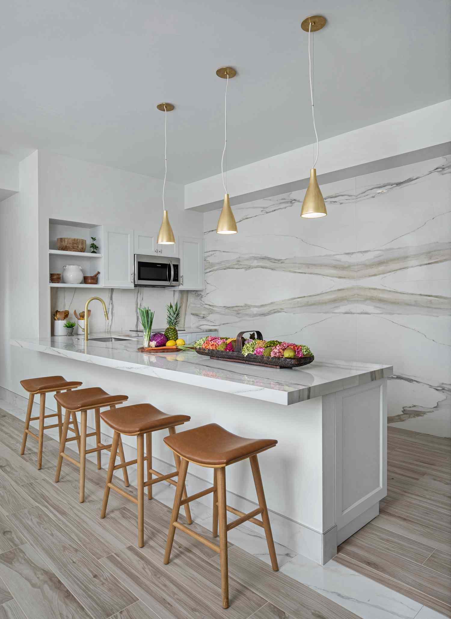 Kitchen with white marble details
