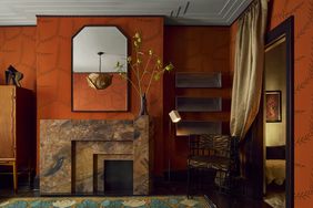 an orange art deco room