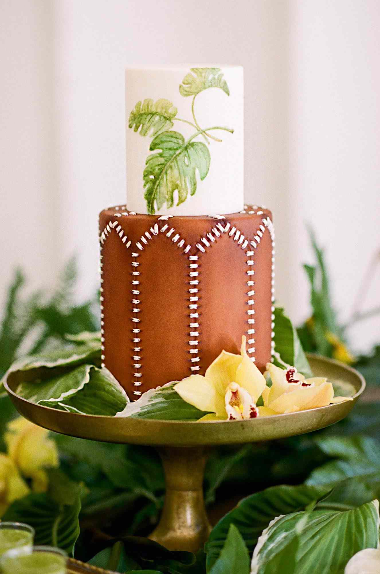 chocolate cake with botanical details