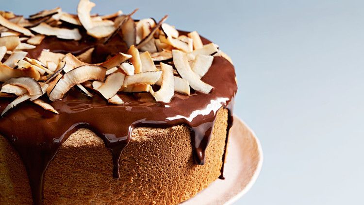 passover coconut chiffon cake with chocolate frosting