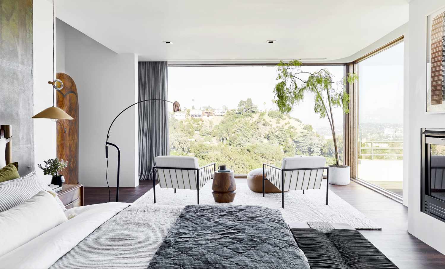 bedroom with electric blinds