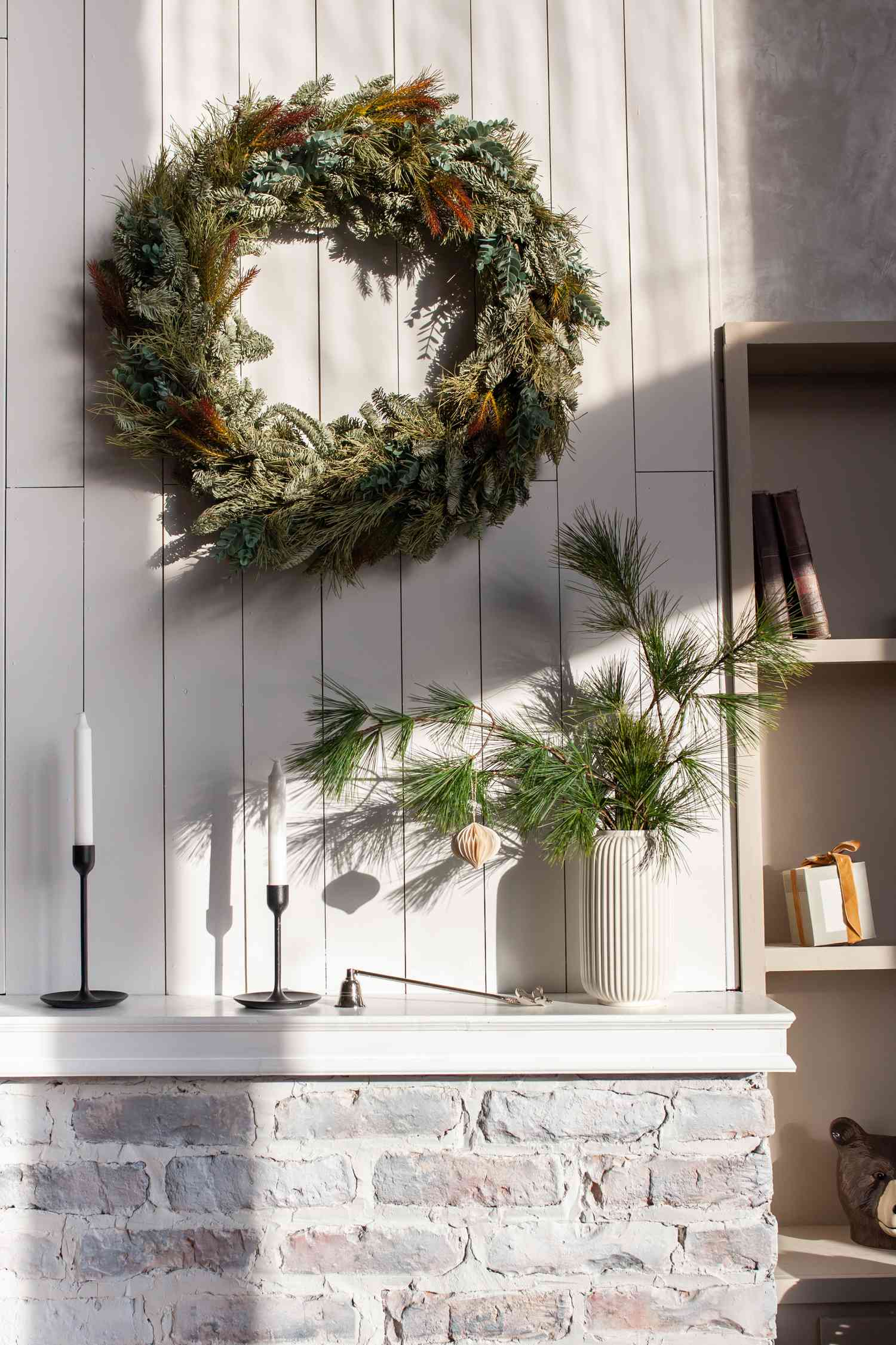 pine wreath on wall