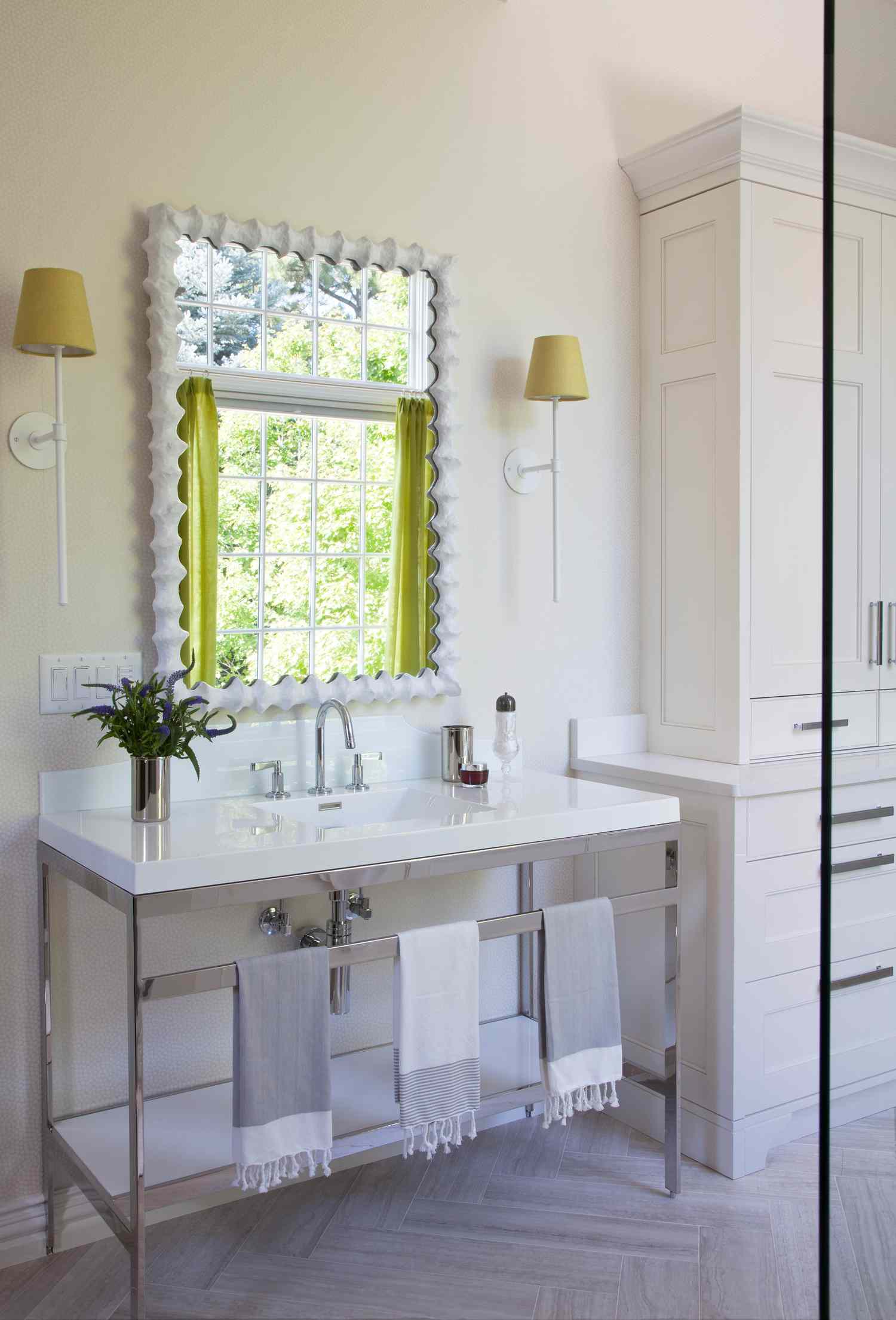 white bathroom with mirror