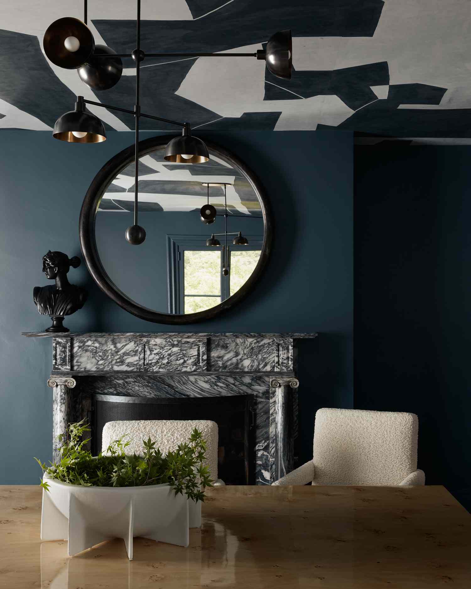 swirled marble fireplace surround