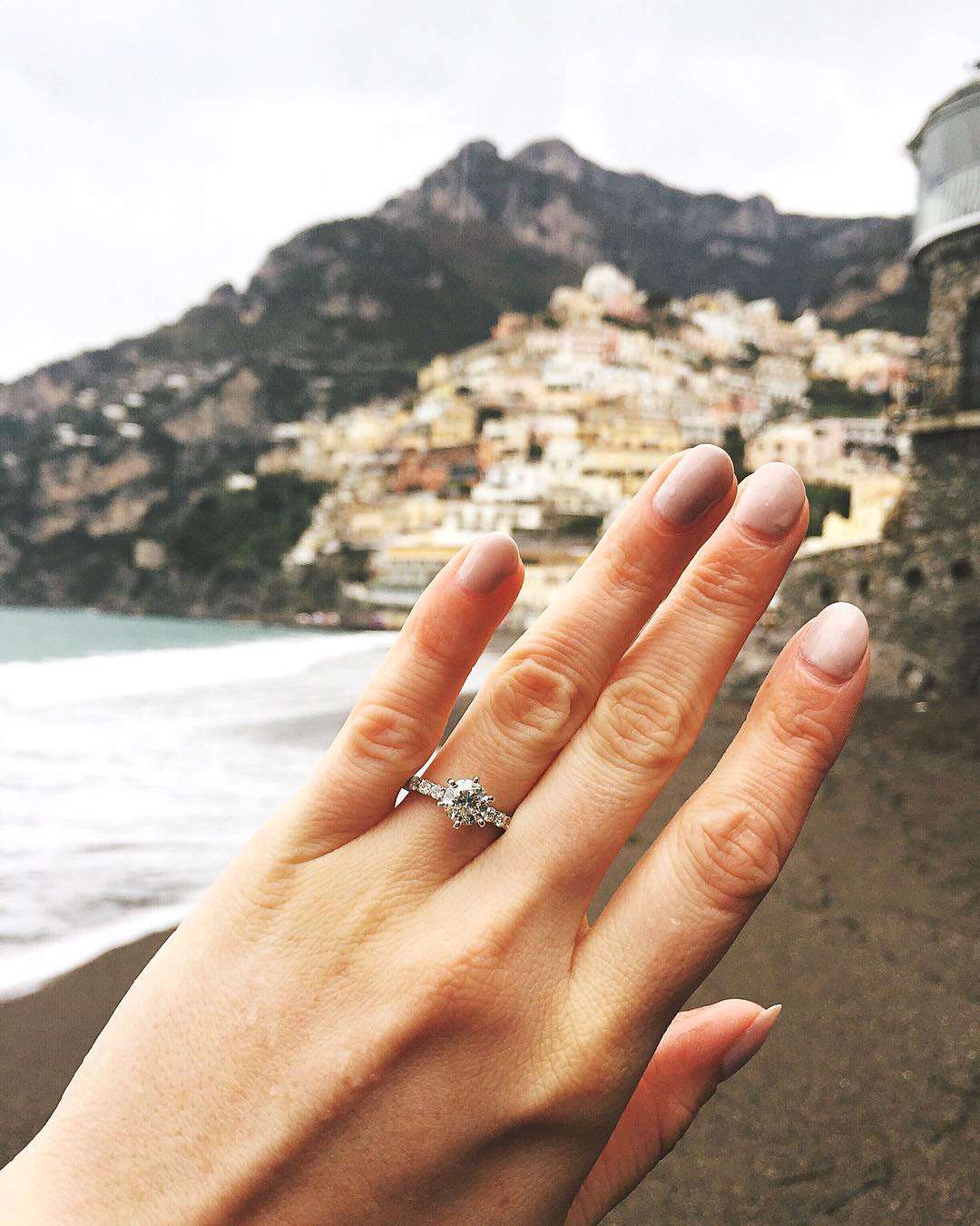 engagement ring selfie italian coast