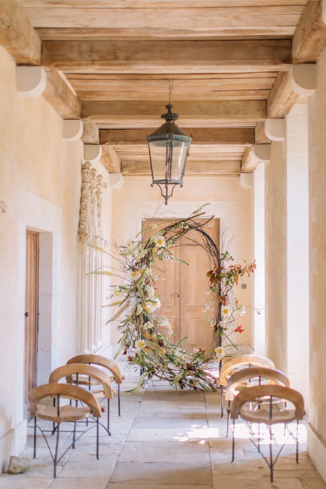 pampas grass and wild flower ceremony backdrop