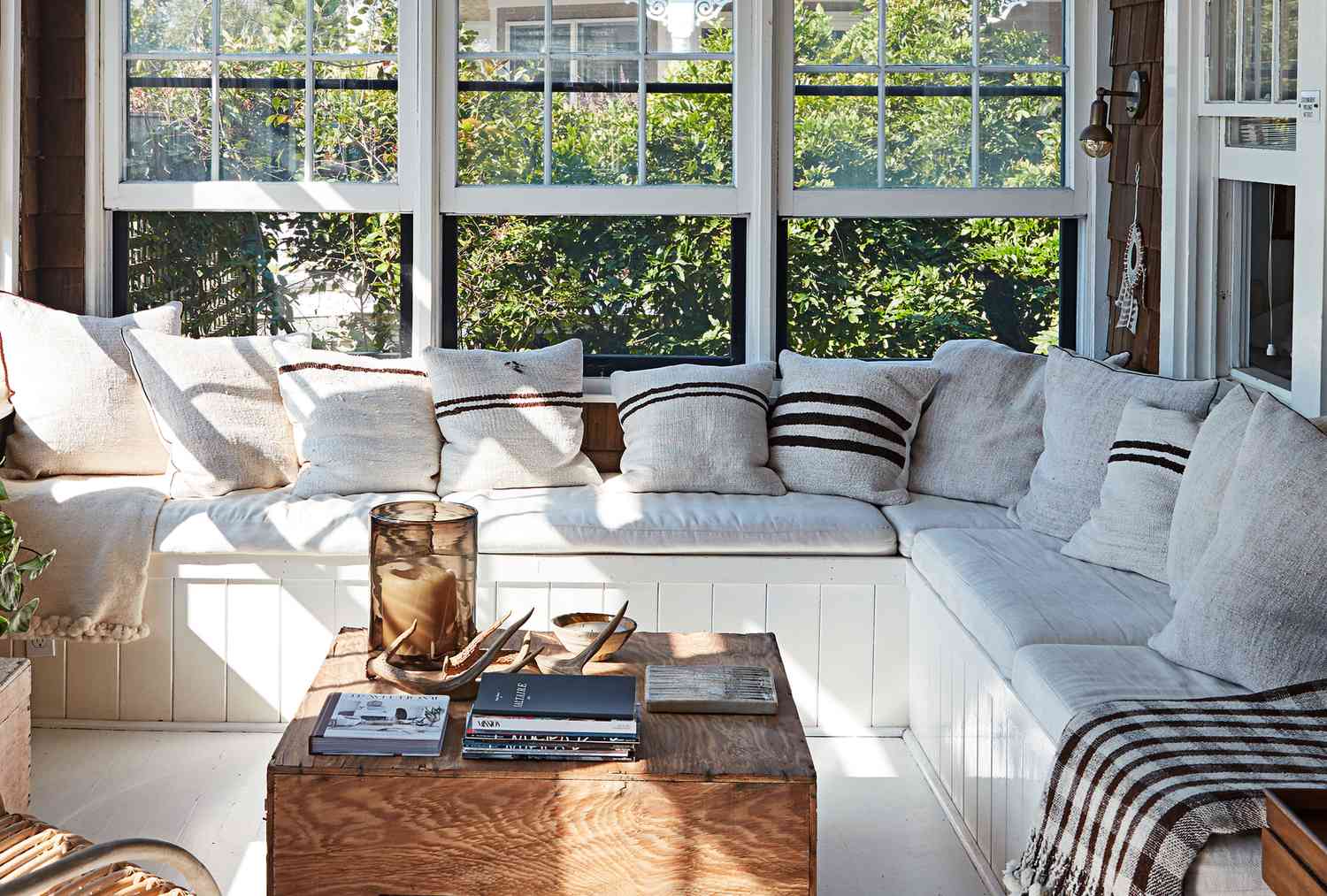 Couch with striped pillows