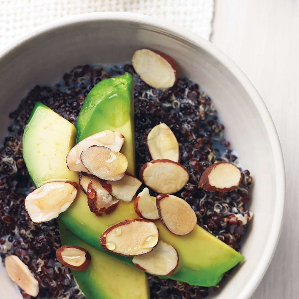black quinoa avocado with almonds and honey
