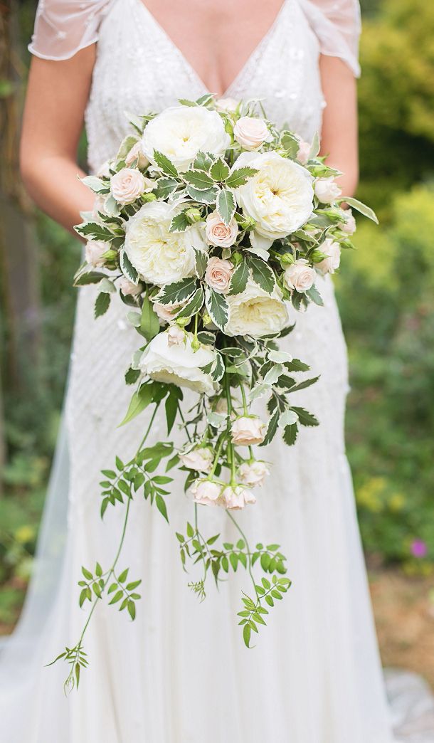 white green cascading bouquet