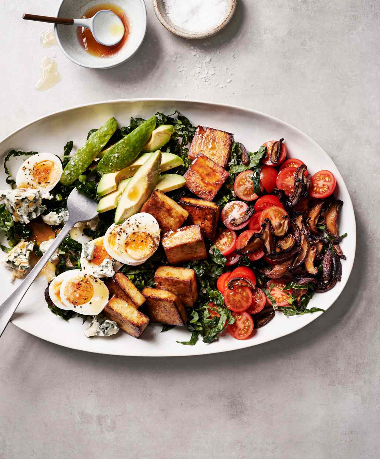 winter cobb salad with tofu and shiitakes