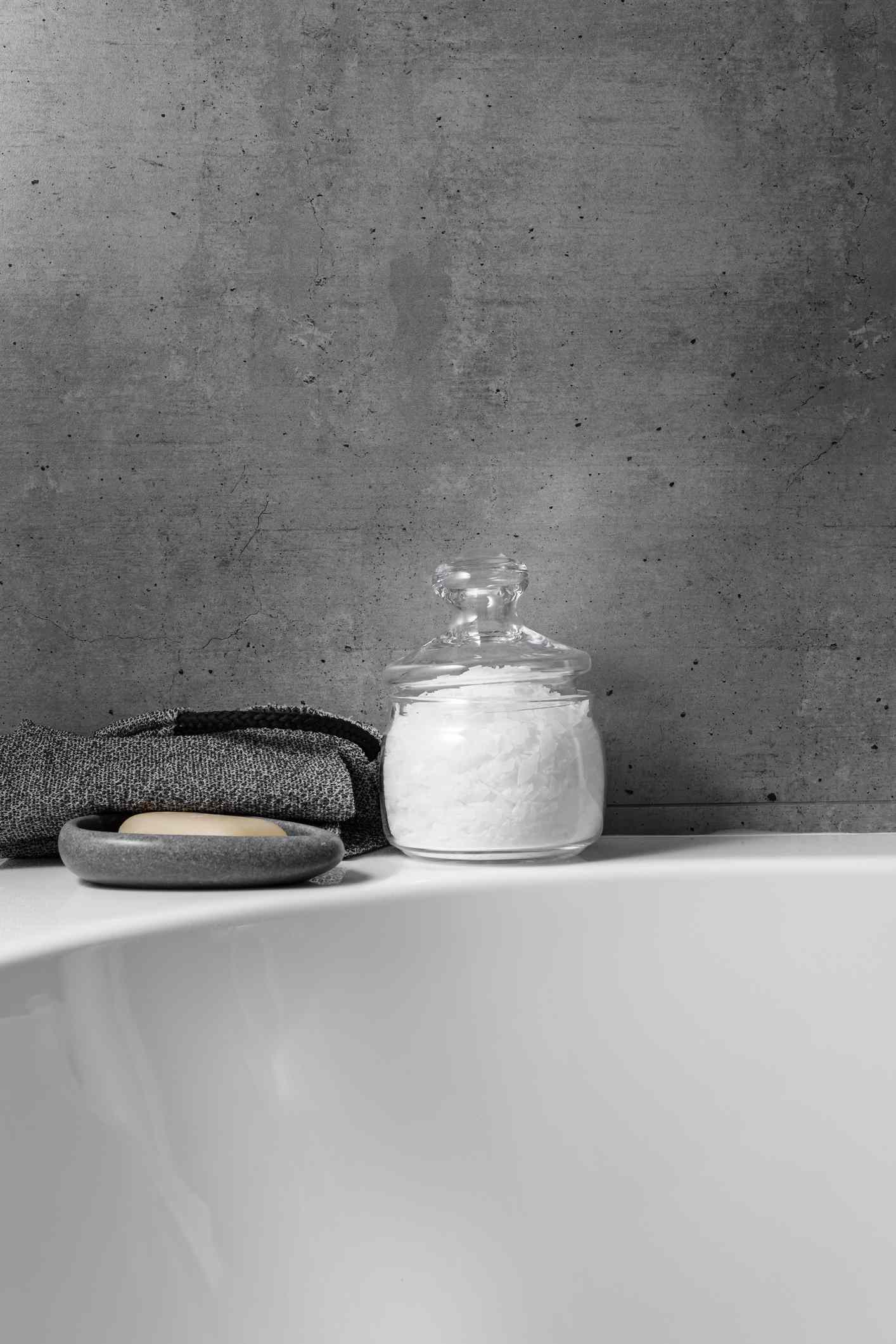 Bath salts in a glass jar