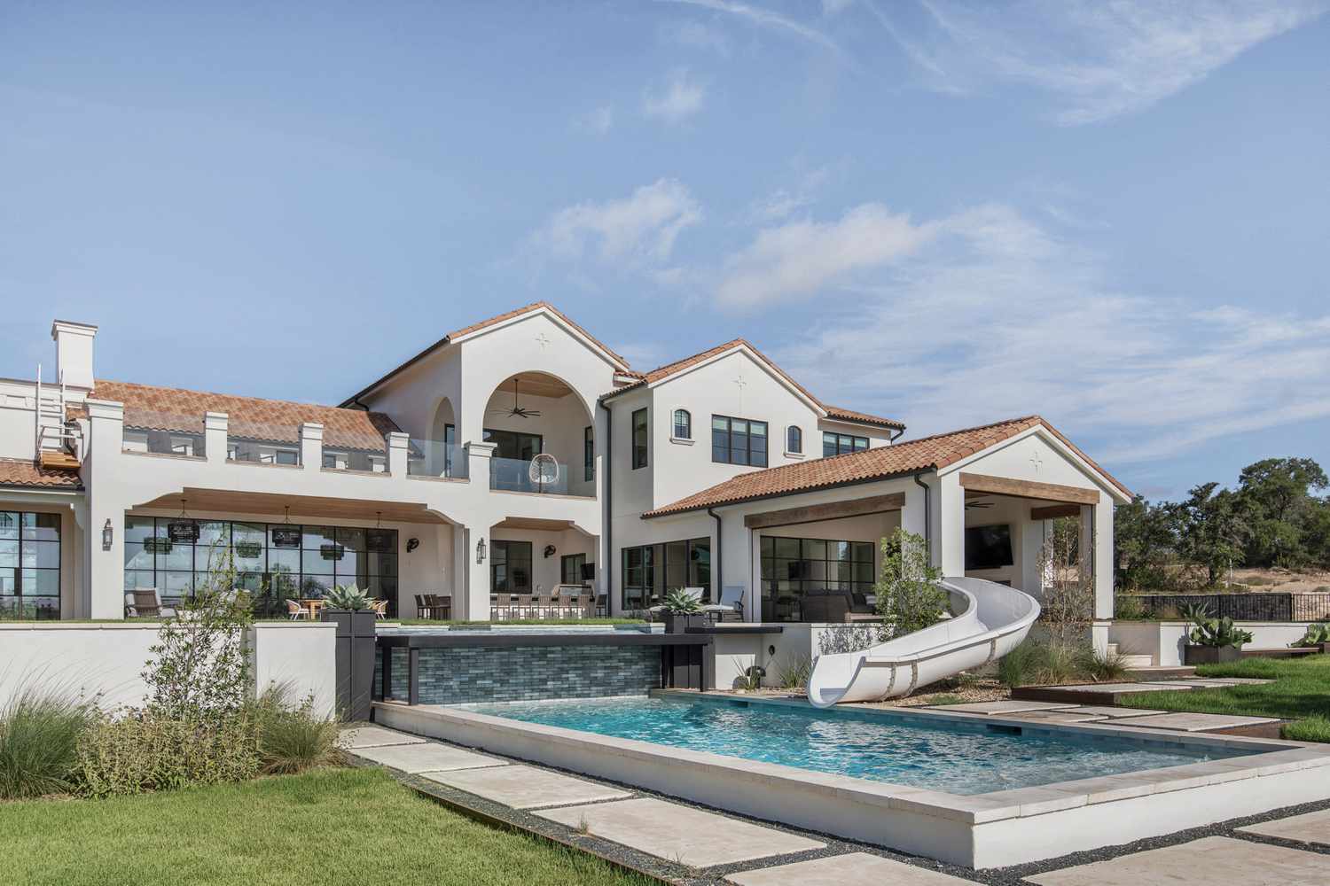 pool with slide and bar