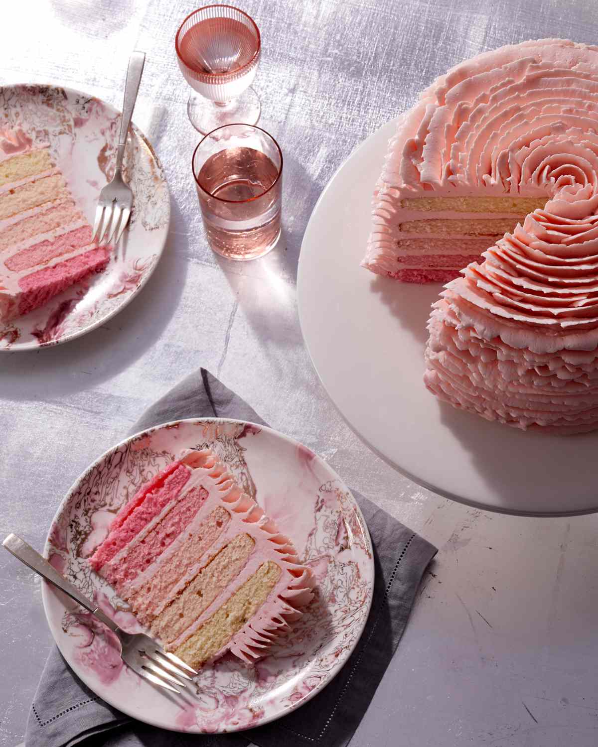 strawberry cake sliced with rose