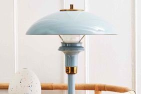 spray painted lamp in light blue