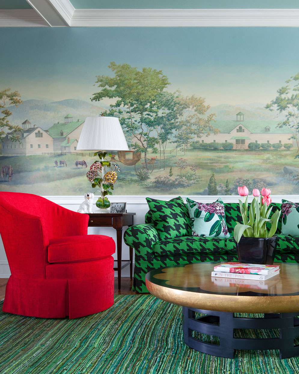 coffee table with fresh flowers