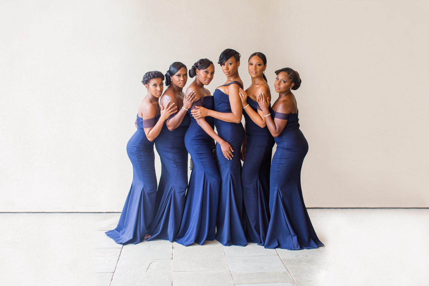 chic bridesmaids navy blue elegant gowns