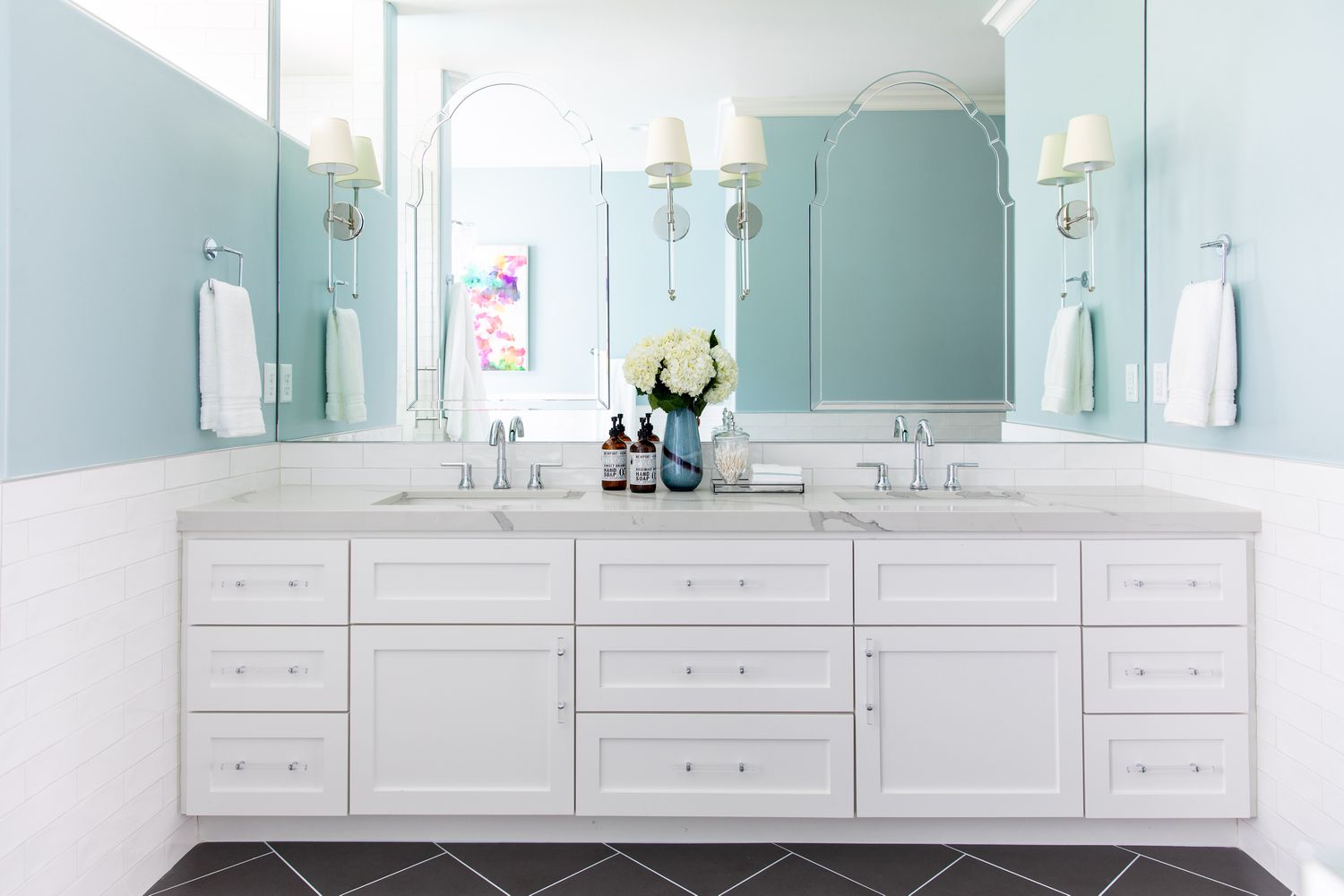 Bathroom with soft blue accents