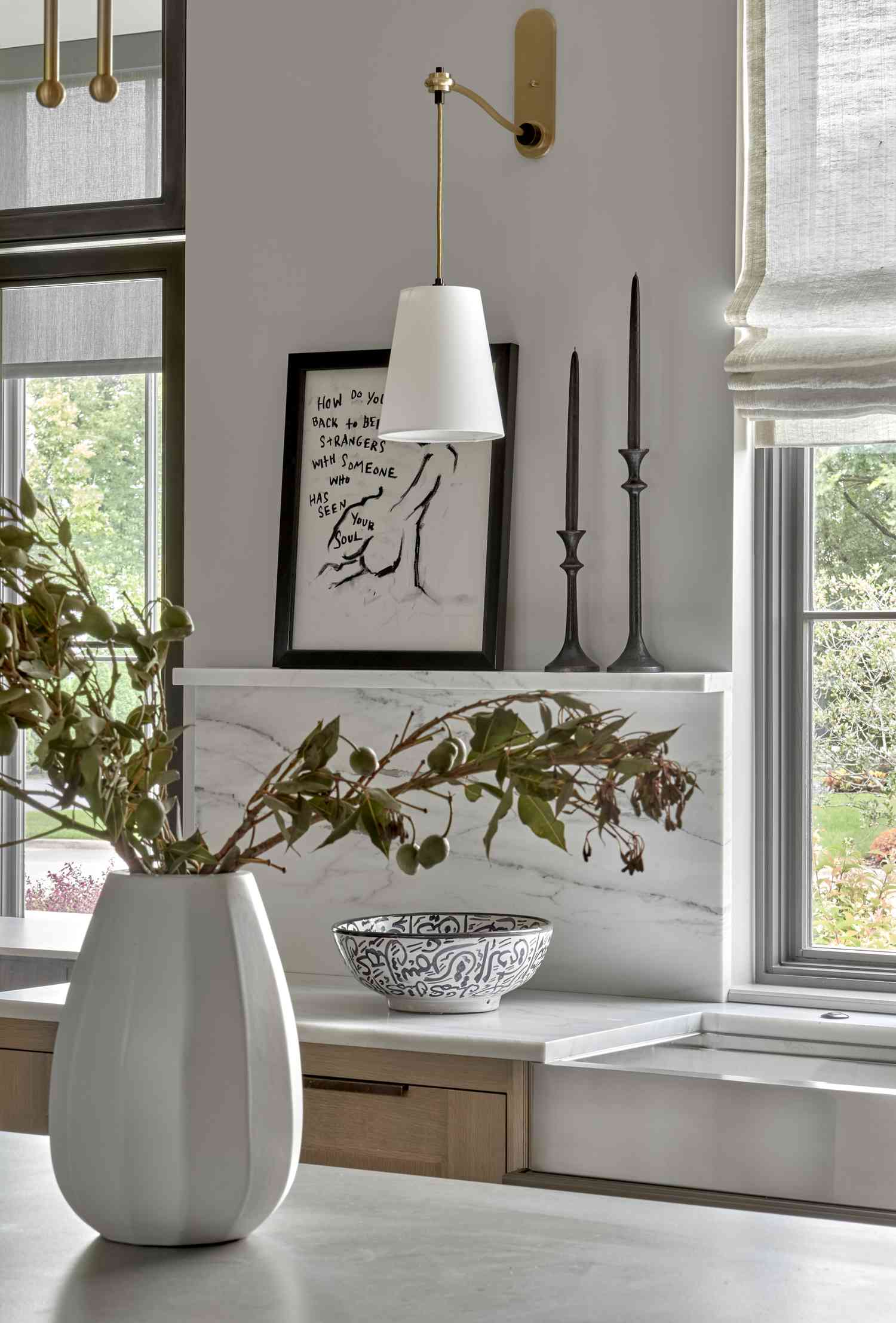 Kitchen with marble shelf
