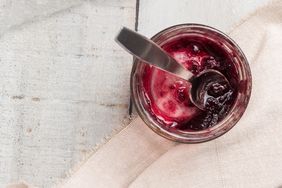 overhead view of an almost empty jar of jam