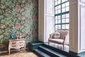 Home with floral patterned wall paper