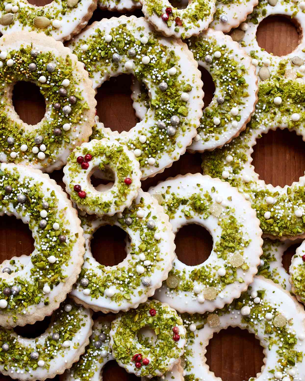 pistachio wreath sugar cookies