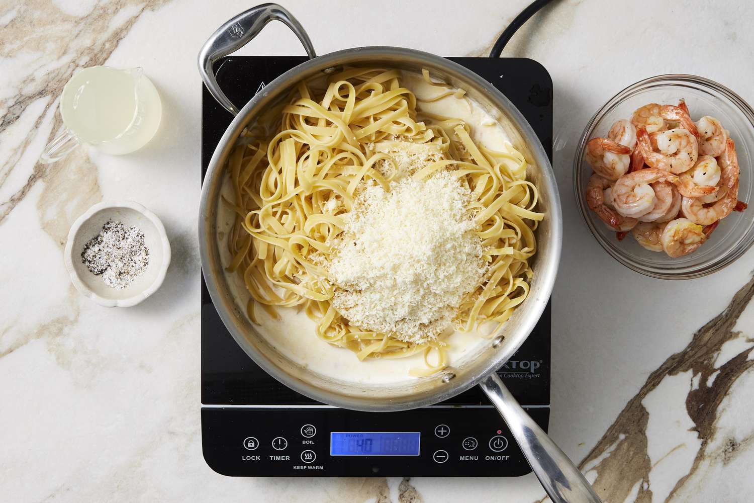 Pasta, cheese, and cream for shrimp alfredo