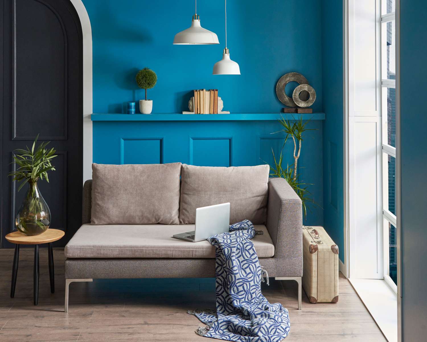 Home reading corner painted bold blue