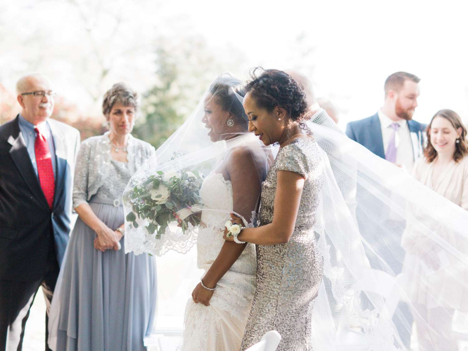 wedding processional bride mother walking together