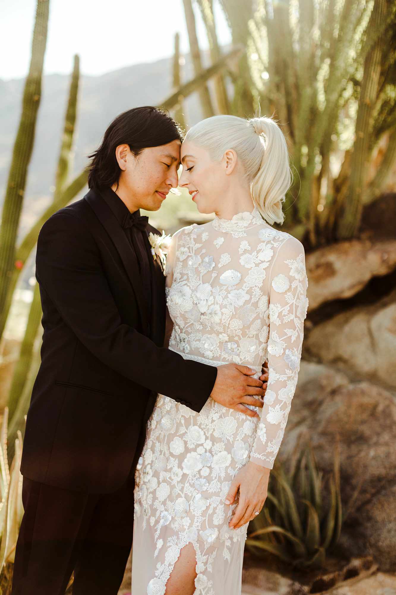 bride with high wrapped ponytail