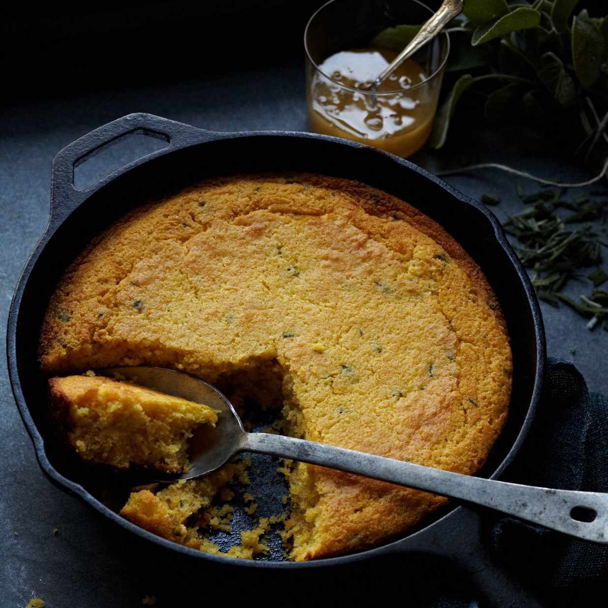 cornbread in a cast-iron skillet