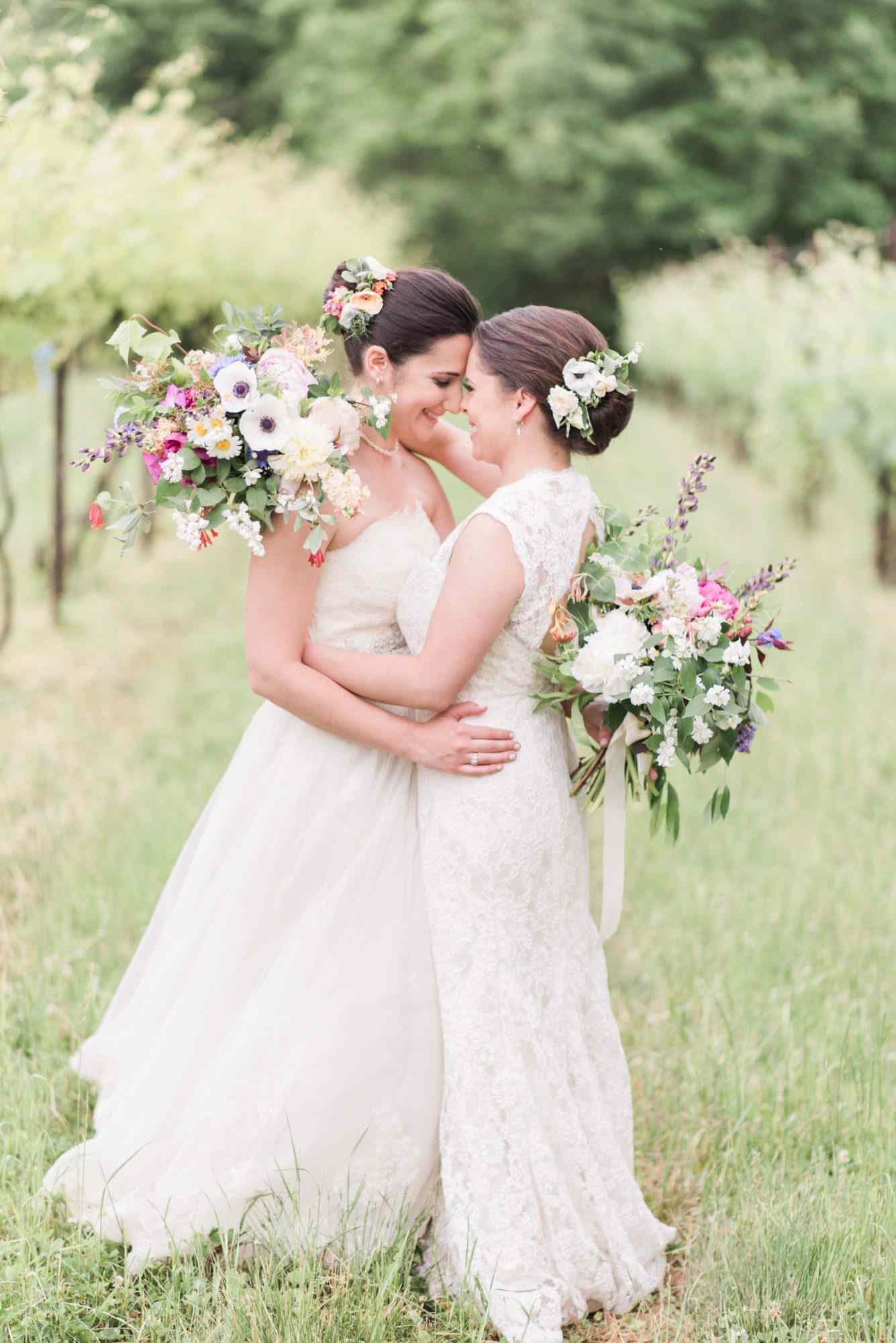 matching brides low buns hairstyles