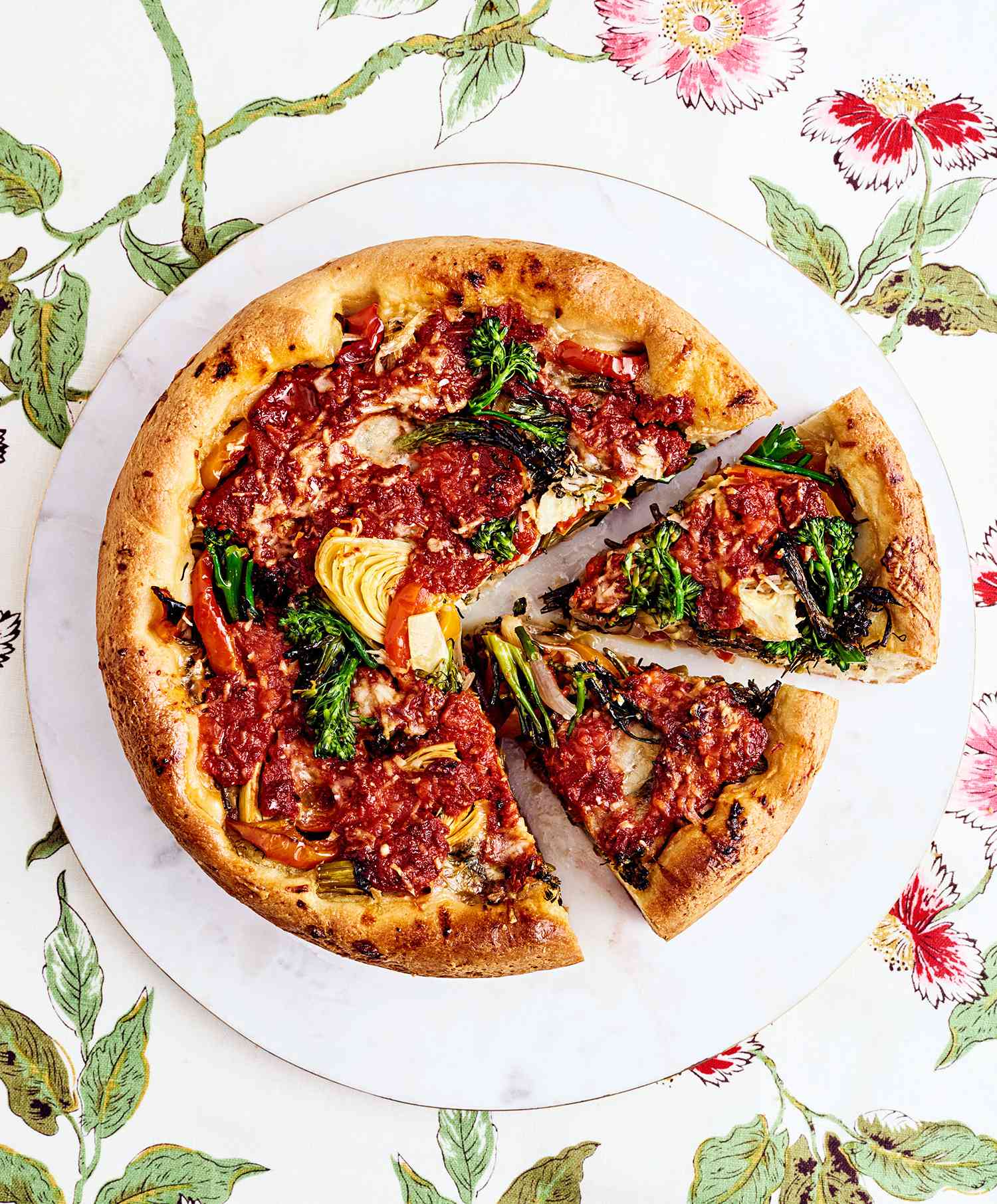 vegetable lovers' deep-dish pizza