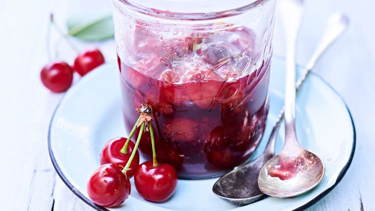 sour-cherry preserves in a glass jar