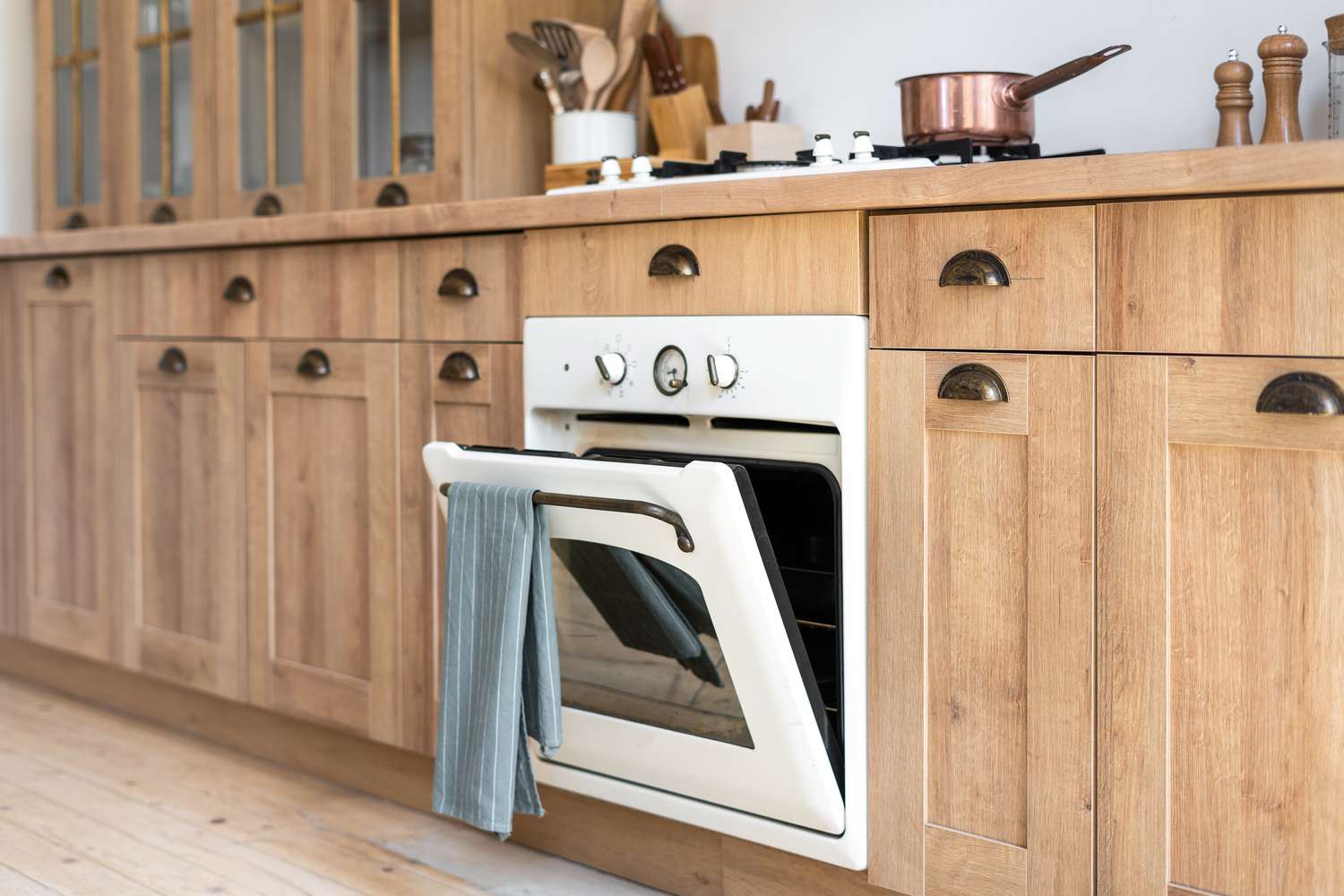Convection oven open in modern kitchen 