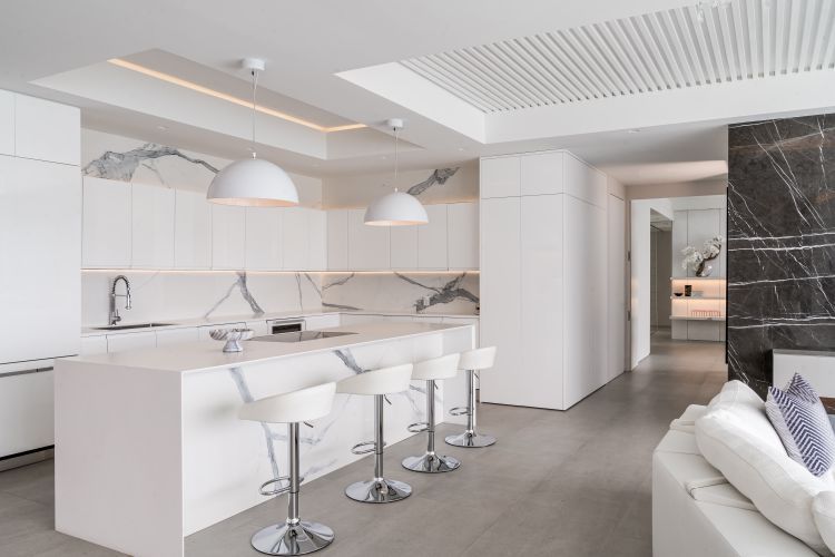 soft lighting above kitchen cabinets